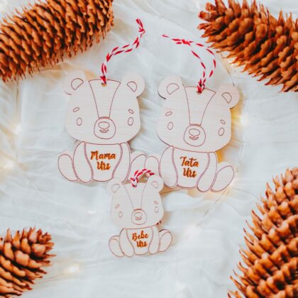 Set Ornamente de Crăciun "Familia de Ursuleți" - Personalizat cu Nume