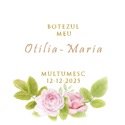 Tag pentru botez fetițe personalizat - tematică florală 5 cm