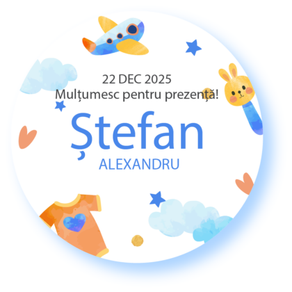 Tag pentru botez băieței personalizat – tematică avion 5 cm