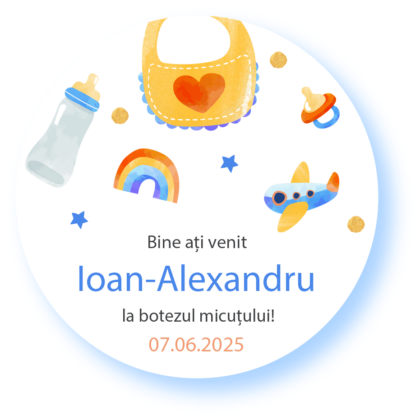 Tag pentru botez băieței personalizat – tematică avion 5 cm