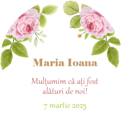 Tag pentru botez fetițe personalizat – tematică florală 5 cm