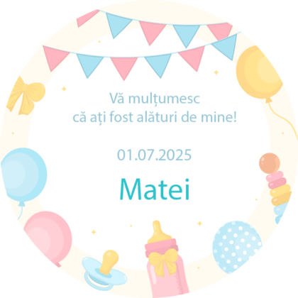 Tag pentru botez băieței personalizat – tematică petrecere 5 cm
