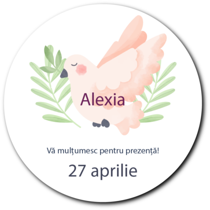 Tag pentru botez fetițe personalizat – tematică păsărele 5 cm