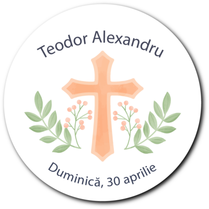 Tag pentru botez personalizat – tematică florală 5 cm