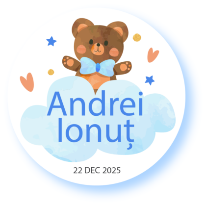 Tag pentru botez băieței personalizat – tematică TeddyBear 5 cm