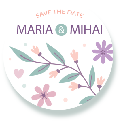 Tag pentru nuntă personalizat – tematică florală 5 cm