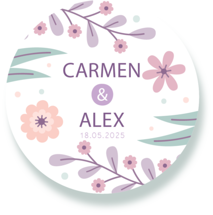 Tag pentru nuntă personalizat – tematică florală 5 cm