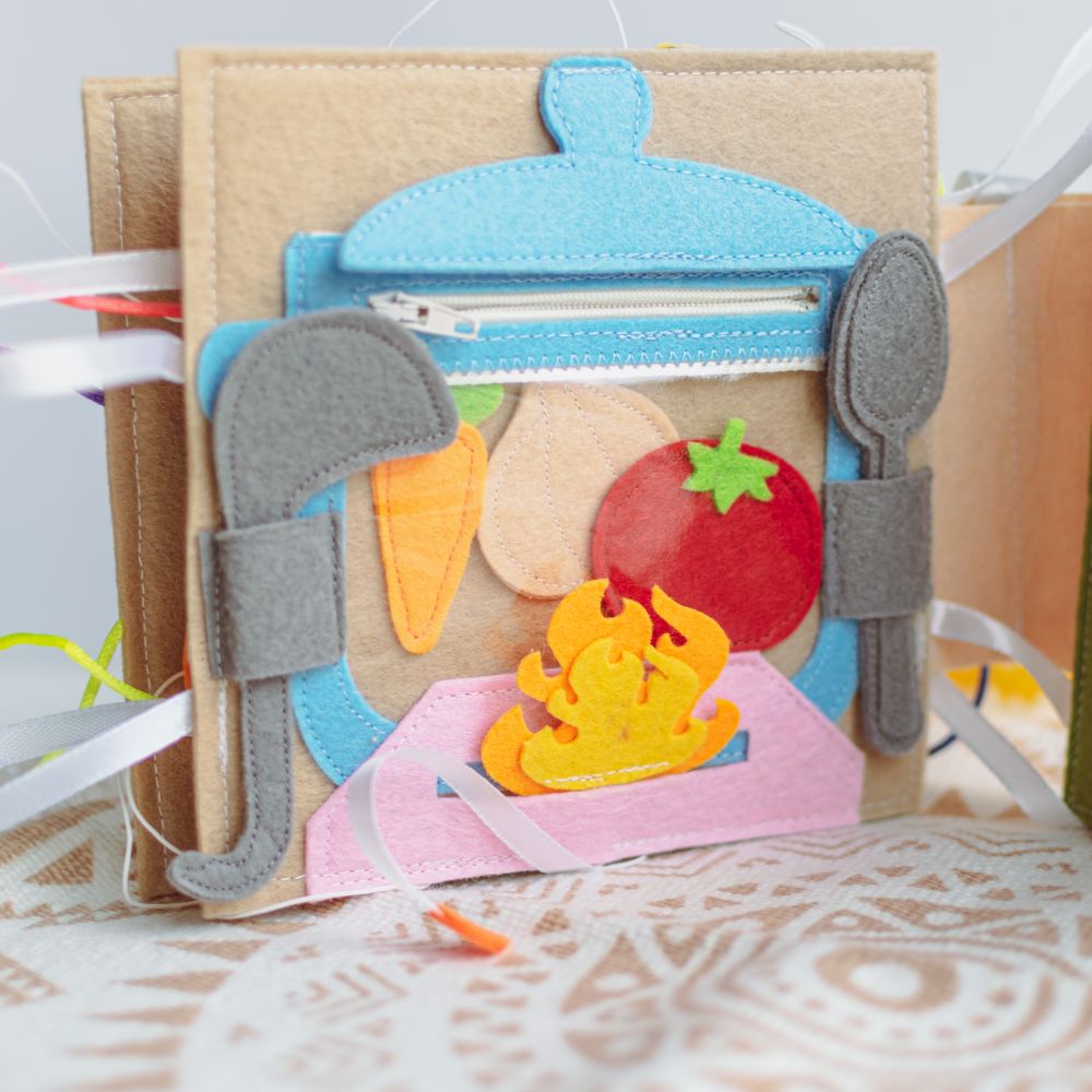 Carte Senzorială din Fetru "Lumea Descoperirilor" pentru Bebeluși, Jucărie Montessori +3 ani - imagine 5