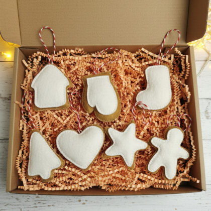 Set 7 Ornamente de Crăciun din Fetru - "Turtă Dulce Glazurată"