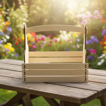 Lădiță cu Mâner – Coșuleț Rustic pentru Aranjamente (Kit de Asamblare)