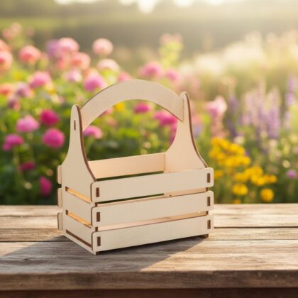 Coșuleț Rustic cu Lamele – Blank pentru Flori și Cadouri (Kit de Asamblare)