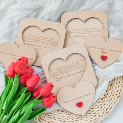 Plăcuță Lemn "Cerere Nași" – Inimă cu Mesaj Ascuns (Individual sau Set)