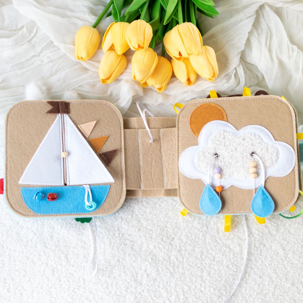 Carte Senzorială Bebe "Prietenul Iepuraș" – 8 Pagini (15x15 cm) cu Sistem Prindere, Jucărie Montessori pentru Bebeluși 0-12 luni - imagine 5